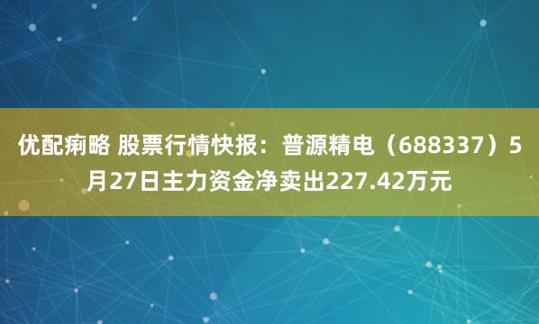 优配痢略 股票行情快报：普源精电（688337）5月27日主力资金净卖出227.42万元
